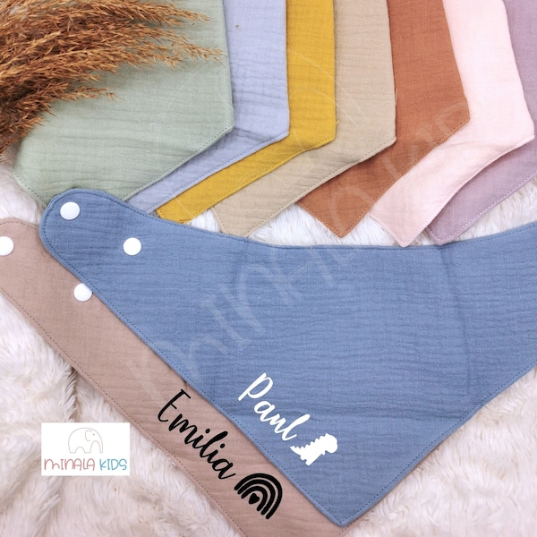 Sweet muslin scarf personalized with name | Muslin | bib | Triangle scarf | Baby | Gift | birth | Baptism | MinalaKids