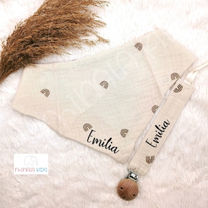 Set Schnullerband + Halstuch personalisiert mit Name | aus Baumwolle | Schnullerkette | Baby | Schnuller | Geschenk | Geburt | MinalaKids