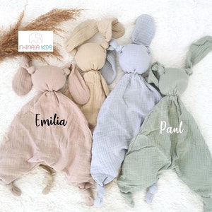 Cute bunny comforter personalized with name | Cotton | Muslin | Comforter | | Baby | Gift | Christening | Birth | MinalaKids