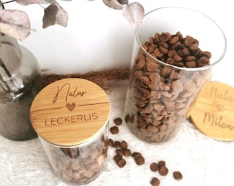 Treat storage jar with bamboo lid | 1150ml | 500ml | personalized | storage jar | Food can | dog | Cat | Pet | Gift