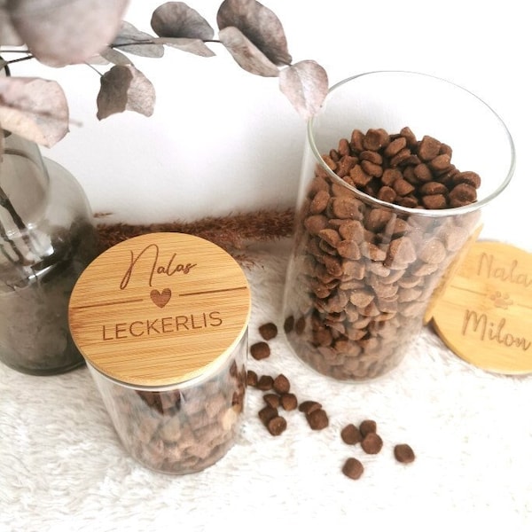 Treat storage jar with bamboo lid | 1150ml | 500ml | personalized | storage jar | Food can | dog | Cat | Pet | Gift