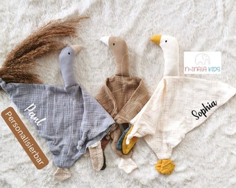 Cute comfort blanket goose personalized with name | Cotton | Muslin | Comfort blanket | Baby | Gift | Christening | Birth | MinalaKids