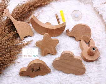 Süße Wandhaken personalisiert mit Name | aus Holz | Kleiderhaken | Deko | Garderobe | Baby | Geschenk | Geburt | MinalaKids