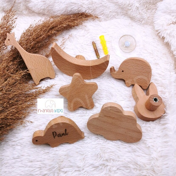 Cute wall hooks personalized with name | made of wood | Clothes hook | Decoration | Wardrobe | Baby | Gift | birth | MinalaKids