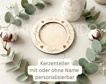 Kerzenteller Kerzenhalter für Taufkerze Geburtskerze Untersetzer | Taufe | personalisierbar | Geburt | Geschenk