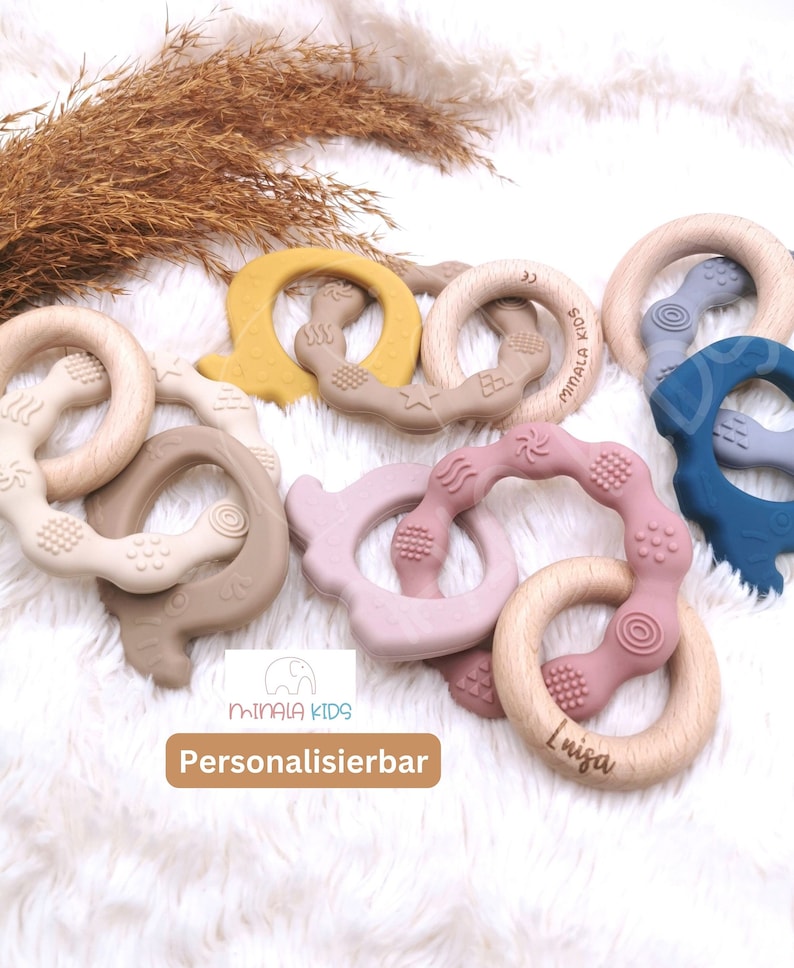 Beißring Greifling Greifring Geschenk Geburt Baby Geburtstagsgeschenk Taufe Elefant personalisiert Personalisierung Name