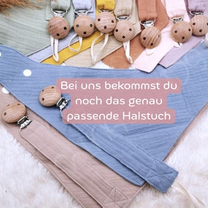 Süßes Schnullerband personalisiert mit Name aus Baumwolle Schnullerkette Holzclips Baby Schnuller Geschenk Geburt MinalaKids Bild 7
