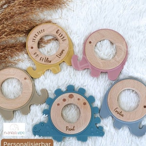 Sweet teething ring elephant & dino personalized with name Grip ring Silicone Baby Gift Baptism birth MinalaKids image 3