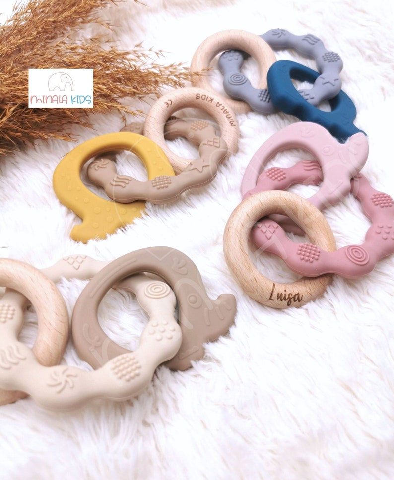 Beißring Greifling Greifring Geschenk Geburt Baby Geburtstagsgeschenk Taufe Elefant personalisiert Personalisierung Name