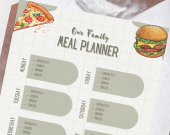 Weekly Meal Planner Printable, 7 Day Menu Planner, Meal Prep Planner, Food Planner, Shopping list, ingredients, recipe.