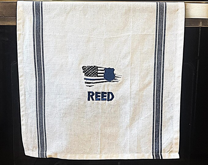 Personalized Police Patriotic Embroidered Kitchen Towel for Table Setting First Responder Gift Idea Dish Rag Tea Towel Kitchen Keepsake