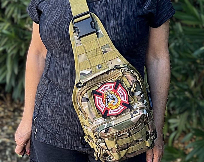 Crossbody sling bag first responder camo style shoulder backpack firefighter outdoor rugged gear carrier tactical travel unisex bag gift