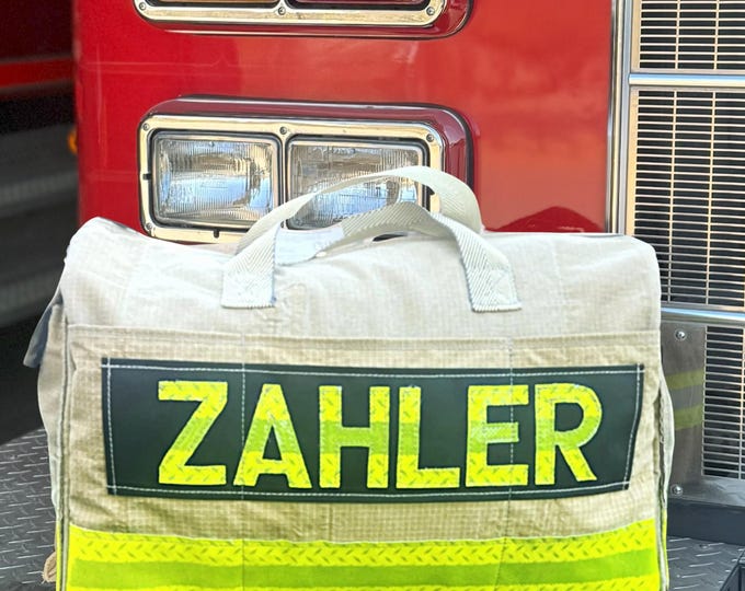 Fireman turnout gear duffle bag gift for him personalized travel bag custom rescue utility first responder station handmade carryall gift