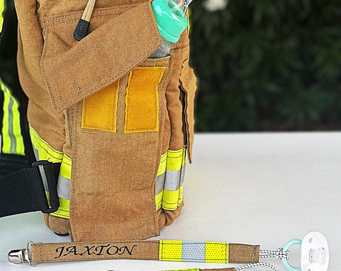 Embroider Firefighter Baby Personalized Pacifier Clip Baby Shower Dad Outfit Pinky Baby Keepsake Gift Soother Strap Custom Baby Accessory