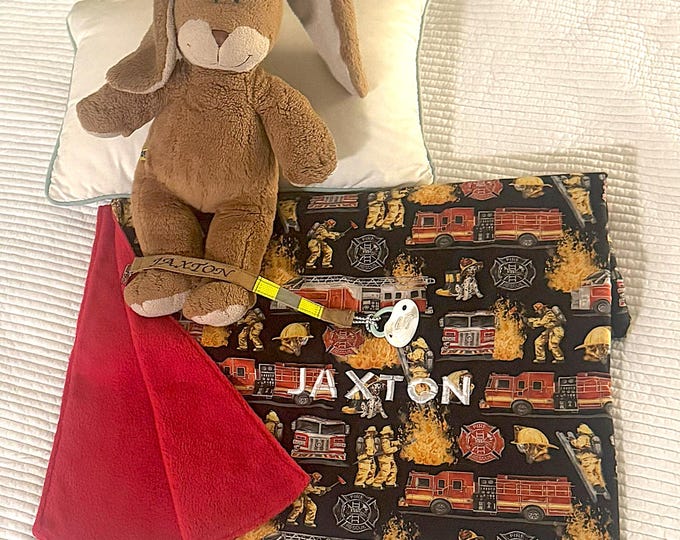 Embroidered Firefighter Custom Baby Blanket Throw Nursery Fire Truck Decor Baby Shower Gift Themed Kid Toddler Crib Souvenir