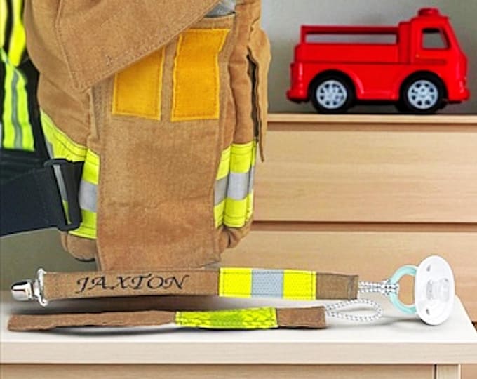 Embroider Firefighter Baby Personalized Pacifier Clip Baby Shower Dad Outfit Pinky Baby Keepsake Gift Soother Strap Custom Baby Accessory