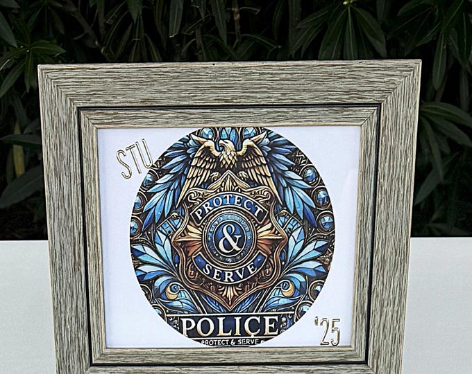 Police academy graduation personalized protect and serve badge decor senior cadet class gift law enforcement keepsake desk display frame