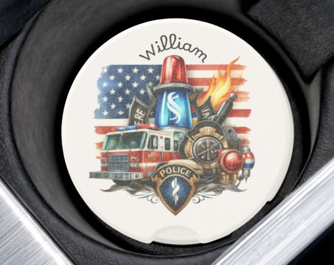 First responder car coaster gift set for him absorbent drink holder firefighter accessory for police vehicle military drink coaster