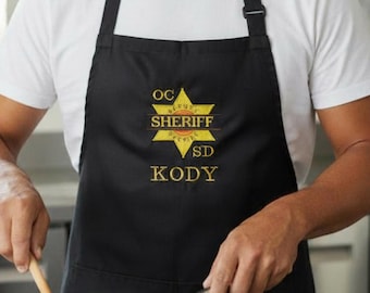 Apron for Men Embroidered Sheriff Department Apron BBQ Grilling Gift Personalized First Responder Kitchen Chef Pinafore Retirement Keepsake