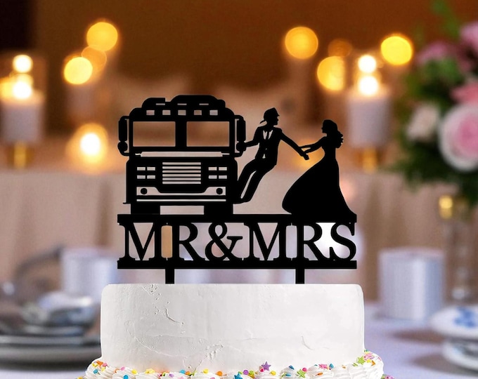 Firefighter wedding cake topper custom bride groom figurine firefighter theme celebration unique first responder decor romantic keepsake