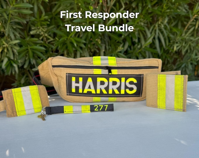 Personalized Firefighter Travel Bundle Gift Set First Responder Retirement Present Custom Fanny Pack Handmade Key Chain