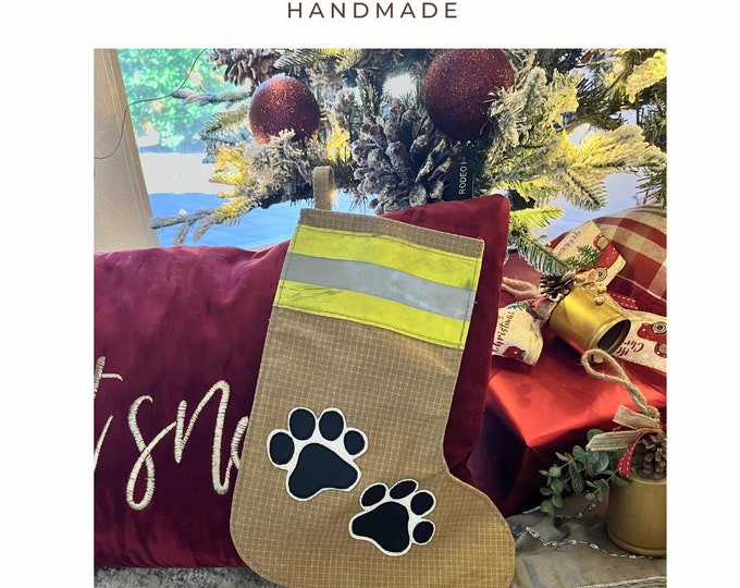 Firefighter Christmas dog paw stocking personalized pet stockings festive holiday decor for dogs furry best friend Christmas tree decor