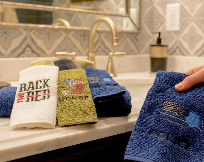 First Responder Embroidered Wash Cloth Custom Patriotic Hand Towel Gift Bathroom set Home Decor Soldier Firefighter Police Kitchen Towel set