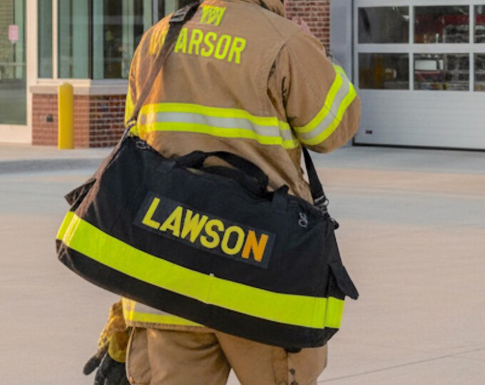 Firefighter gear bag personalized turnout duffel reflective custom name fire department gift first responder travel bag handmade gear tote