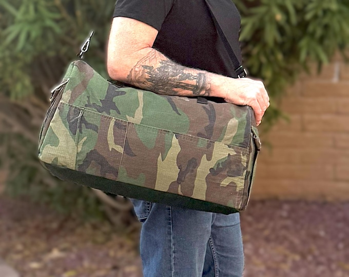 Military duffle bag custom travel carryon gear utility tote first responder camouflage weekender carryall post deployment personalized gift