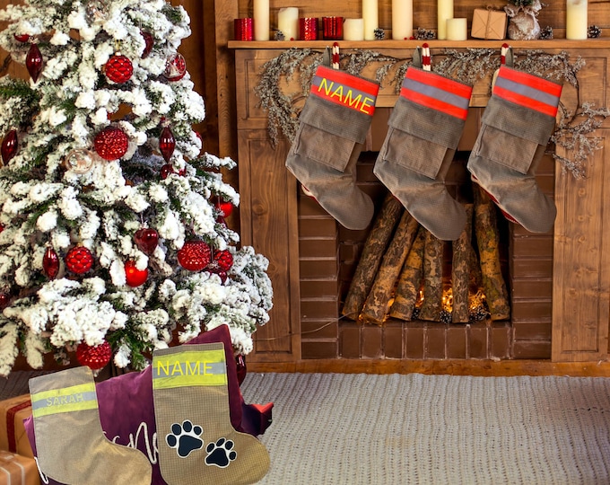 Authentic Firefighter Holiday Decor Decommissioned Gear Gift Idea Sustainable Secret Santa Stocking for Fireman Family