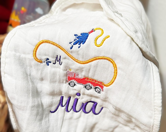 Burp Cloth Personalized Newborn Gift Firefighter Nursery Room Essentials for Parent Burp Cloth Newborn Gift Set Embroidered Baby Shower