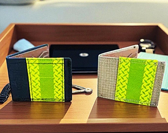 Firefighter gear wallet handmade leather bifold rugged wallet for firemen firefighter gift unique first responder durable accessory.