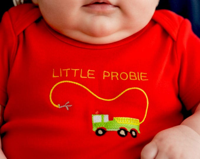 Firefighter baby bodysuit personalized newborn baby shower gift fire truck handmade clothing outfit baby romper nursery keepsake