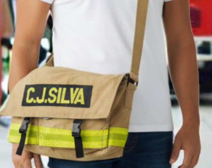 Custom Firefighter Shoulder Bag Messenger Style Heavy-Duty Laptop Organizer Turnout Gear Satchel Personalized First Responder Gift