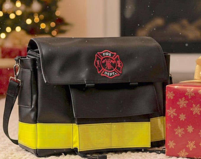 Firefighter Holiday vinyl laptop gift bag handmade durable shoulder messenger first responder work tote custom dept gift durable office bag