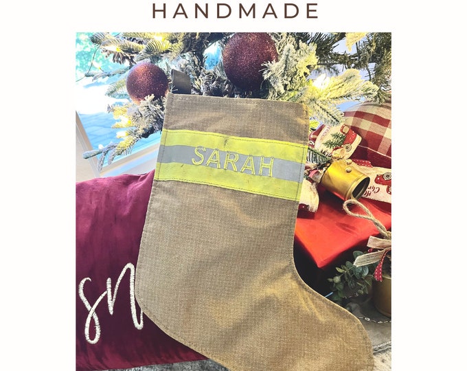 Firefighter Turnout Gear Holiday Stocking Handmade Fireman Christmas Gift Repurposed First Responder Keepsake Sock