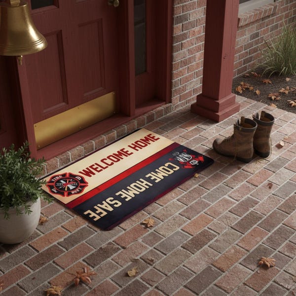 Firefighter entry home mat first responder come safe rug home decor fire department entryway retirement gift housewarming red line home mat
