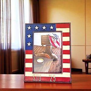 Gepersonaliseerde Amerikaanse vlag fotolijst patriottisch cadeau voor first-responder fotohouder militair pensioen cadeau bureaudecoratie