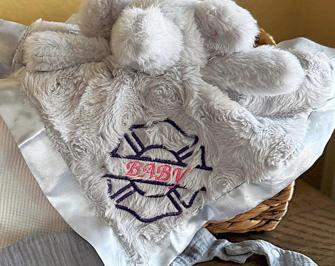 Maltese cross Firefighter security comfort plush elephant toy blanket First Responder Newborn gift set embroidered bib pacifier holder