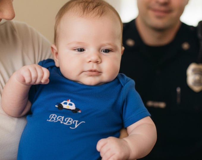 Police baby bodysuit law enforcement baby shower gift infant cop car outfit newborn first responder clothing handmade baby romper