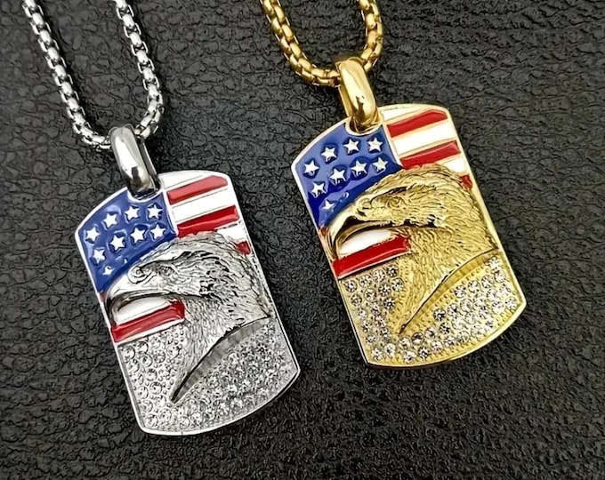 First responder American flag eagle necklace patriotic military tag chain veteran jewelry gift for men USA pride fashion jewelry accessory