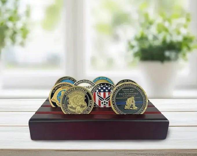 Military Wood Challenge Coin Display Case Durable Wooden Army Desk Organizer Marine Corps Coin Rack for Home Office Decor Navy Holder Tray