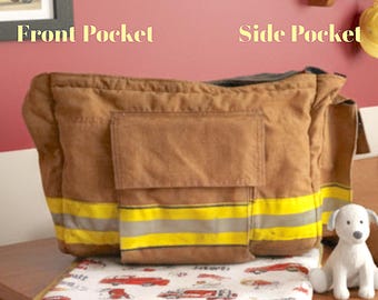 Firefighter Diaper Bag, Turnout Gear Baby Bag, Handmade Tote with Pockets, First Responder Mom Gift, Unique Baby Shower Gift