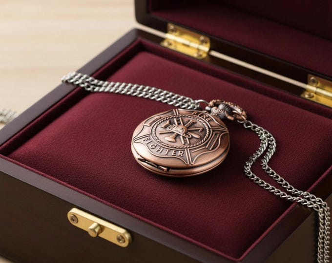 First Responder pocket watch  bronze  wallet clock engraved maltese cross emblem durable gift keepsake for firemen retirement celebrations