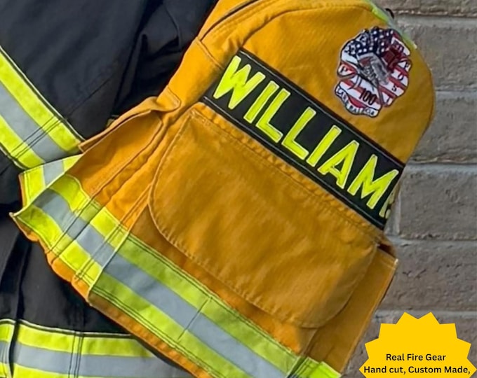 Firefighter backpack custom turnout gear bag handmade rescue gift back to school personalized name fire department tribute hero keepsake