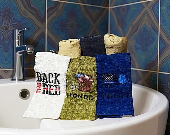Wash Cloth First Responder Embroidered Custom Patriotic Hand Towel Gift Bathroom set Home Decor Soldier Firefighter Police Kitchen Towel set
