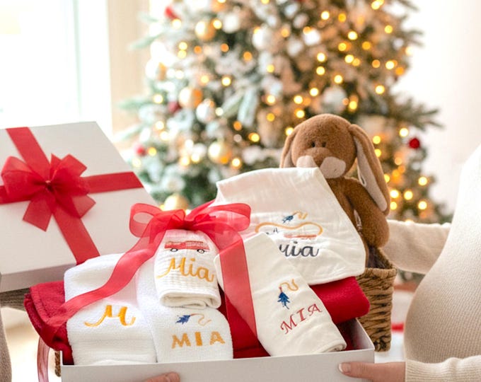 Firefighter Personalized baby gift set embroidered newborn hospital coming home essentials custom burp cloths Christmas keepsake