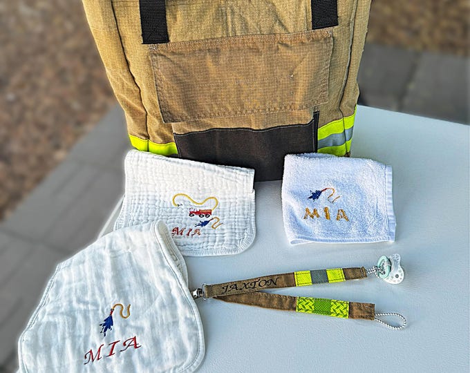 First Responder New Hero Diaper Bag Set Burp Cloth Newborn Gift for Parent Embroidered Baby Shower Present Nursery Essential