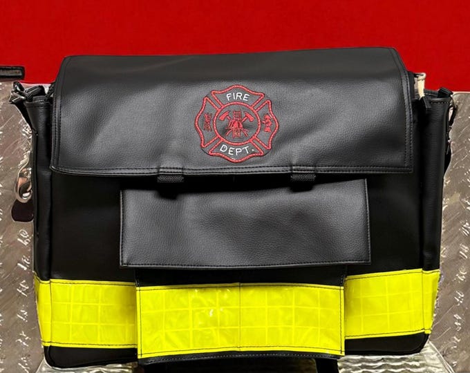 Firefighter vinyl laptop bag handmade durable shoulder messenger first responder work tote custom fire dept gift rugged office bag