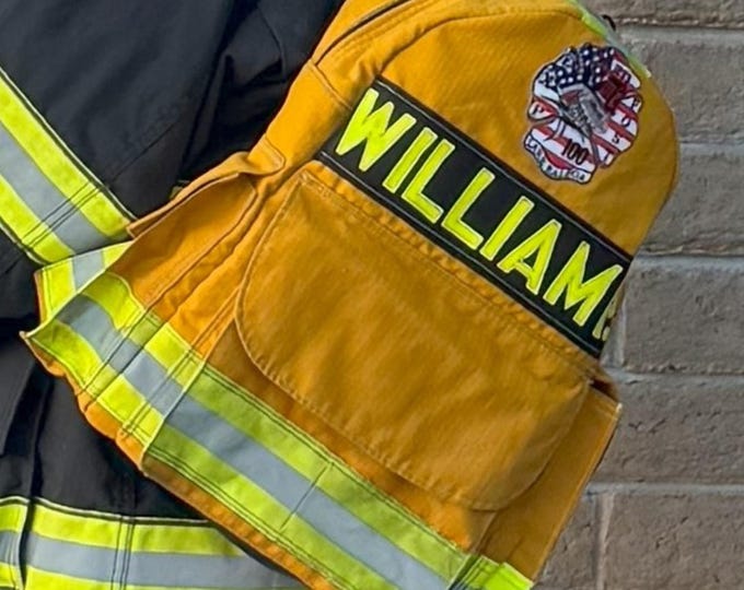 Firefighter backpack custom turnout gear bag handmade rescue gift back to school personalized name fire department tribute hero keepsake